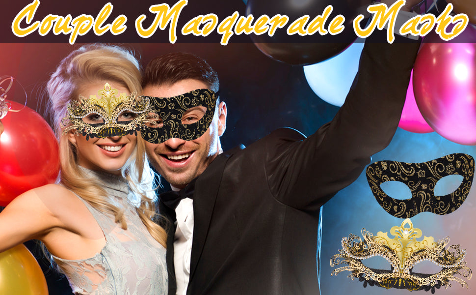 SIQUK Couple Masquerade Masks Metal Venetian Party Mask Halloween Costume Mask Mardi Gras Mask for Couples Women and Men