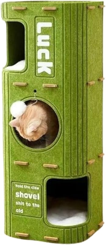 ThickくてHusbandなフェルトMadeのマルチセクションCatフェルトハウスMulti functionalキャットタワー2/3LayersふわふわボールPayきCatベッドRest Area for Large Cats with Multiple CatsさなInterior Decoration SetみLiてEasy and multi-functionalペットSupplies 2Floor Greenのfor Catsクライミングフレーム