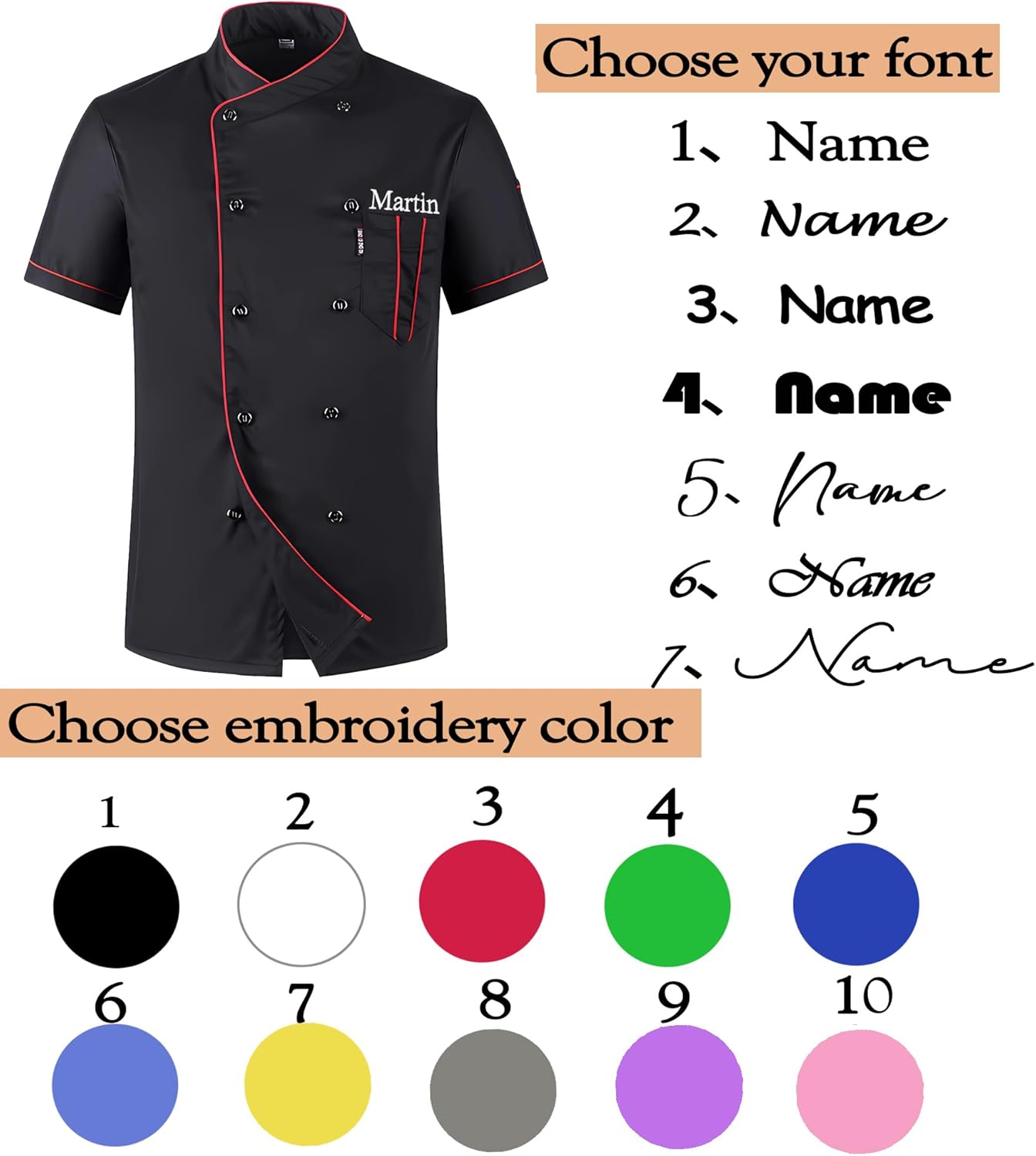Personalized Chef Jacket Custom Embroidered Chef Coat for Men Women Short Sleeve Uniform Shirt for Restaurant Hotel