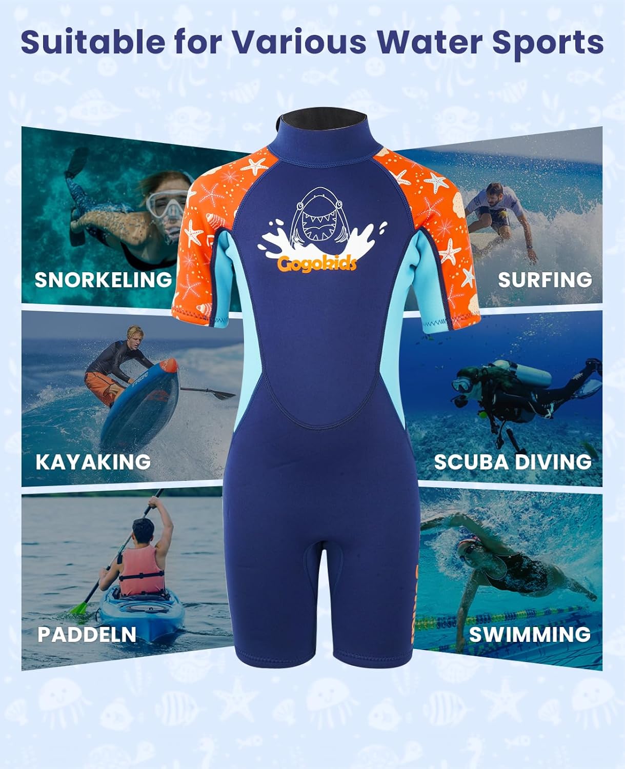 Gogokids Kids Wetsuit, Youth 2.5mm Neoprene Thermal Wet Suits, Short Sleeve Back Zip Sun Protection Swimsuits for Swimming, Diving, Surfing Lessons