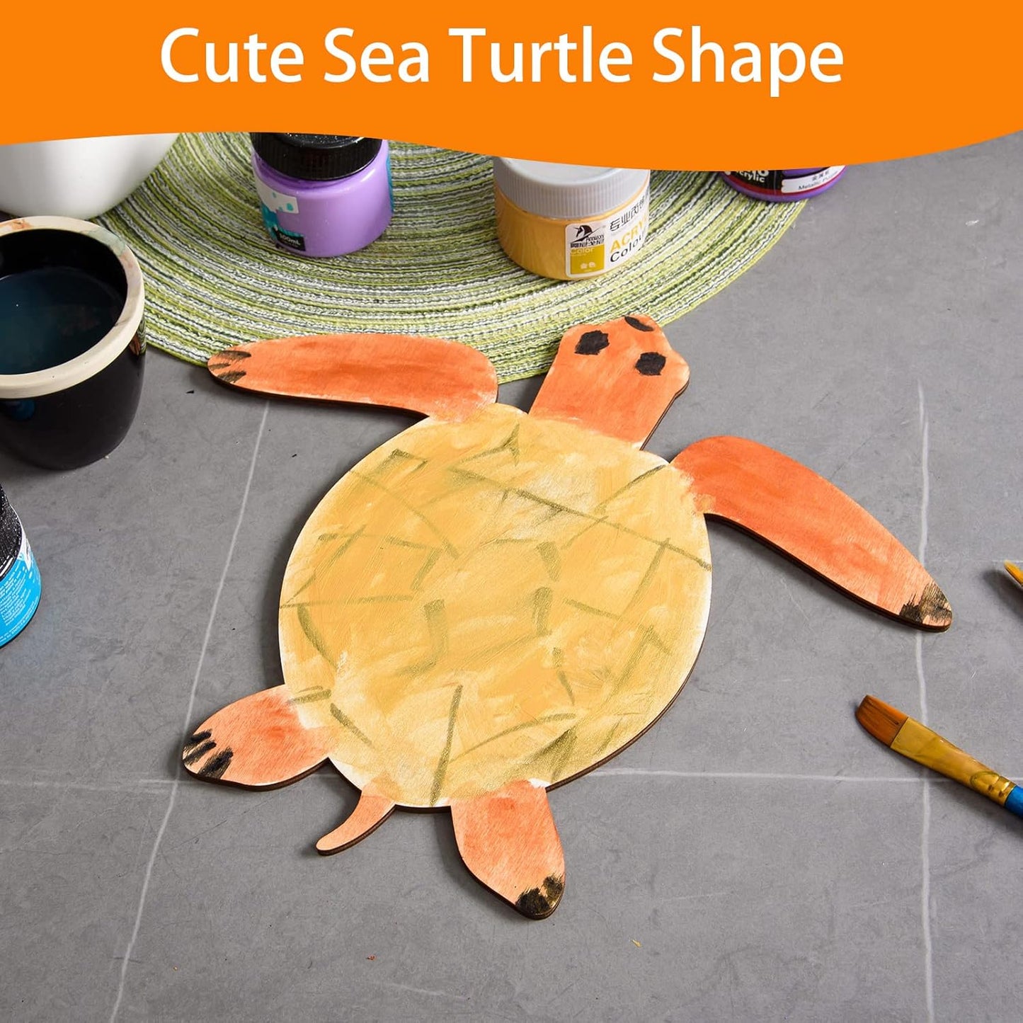 8 Pcs Wooden Turtle Cutouts 11.8 x 11 Unfinished Wood Sea Turtle Shape Cutouts Blank Wooden Sea Animal Slices Ornaments for DIY Crafts Sea Ocean Beach Theme Party Home Decoration