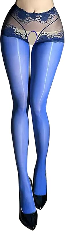 Women's Oil Shiny Pantyhose Lace Crotch High Waist Stockings Tights Oil Shimmer Tights Ultra Silky 8 Denier