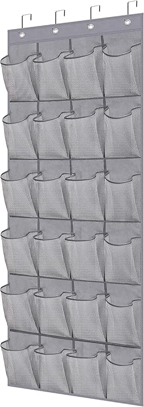MISSLO Over The Door Shoe Organizer 24 Large Mesh Pockets, White