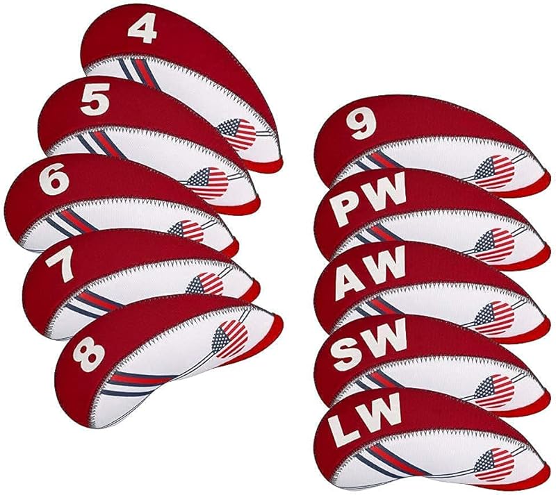 BIG TEETH Golf Iron Head Covers 10Pcs Neoprene USA Flag Golf Club Protector Multi Color Golf Club Protector (Blue)