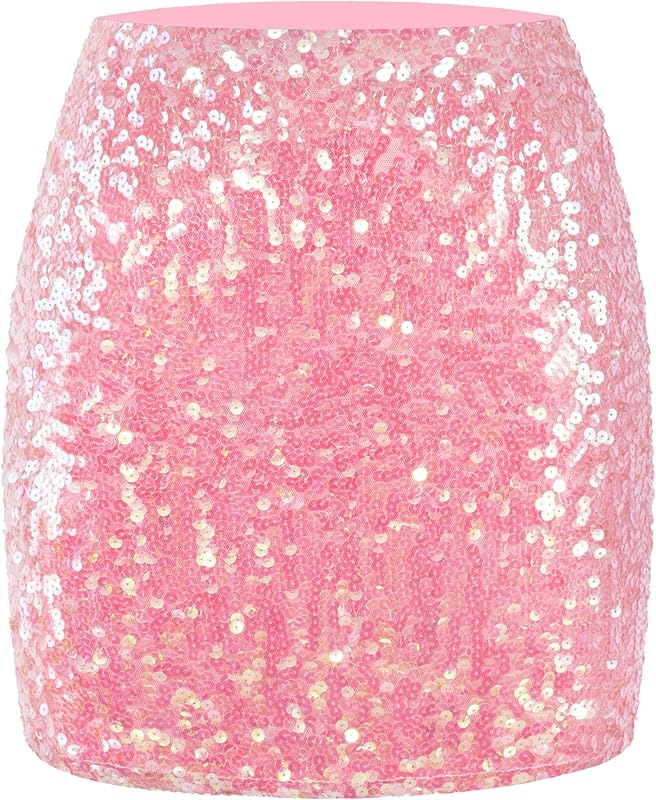 Maner Women's Sequin Skirt Sparkle Stretchy Bodycon Mini Skirts Night Out Party