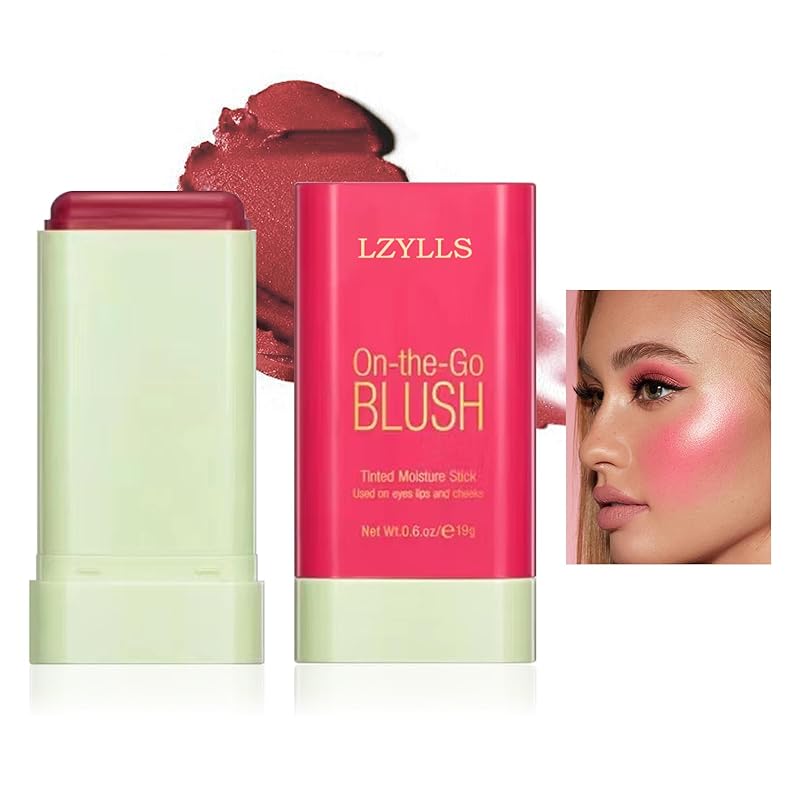 Cream Blush Stick with Brush,Waterproof Multi Cream Makeup Stick,Lightweight,Long-lasting,2 in 1 Multi Blush for Cheeks & Lip Tint & Eyeshadow Makeup(#01 Milk Tea Pink)