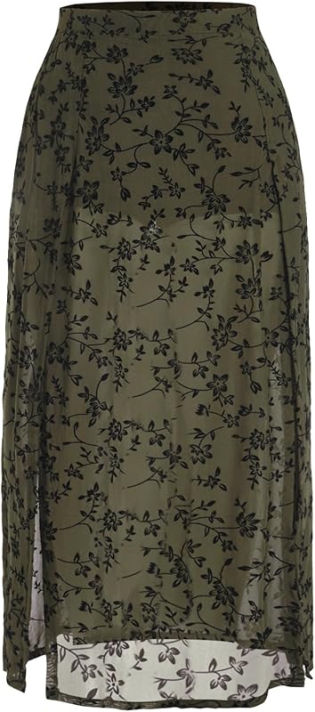 Verdusa Women's Plus Size Skirts High Waist Split Side Sheer Mesh A Line Long Skirt