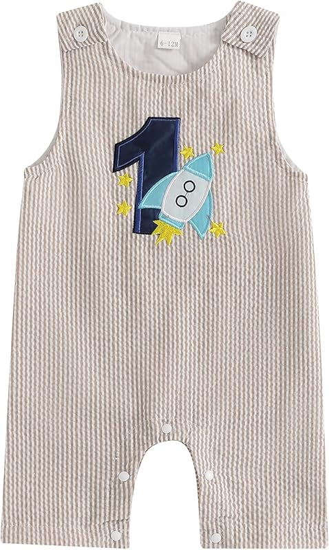 Baby Boy Birthday Outfit Sleeveless 1st Embroidery Birthday Romper Jumpsuit Cute One Piece Cake Smash Outfits
