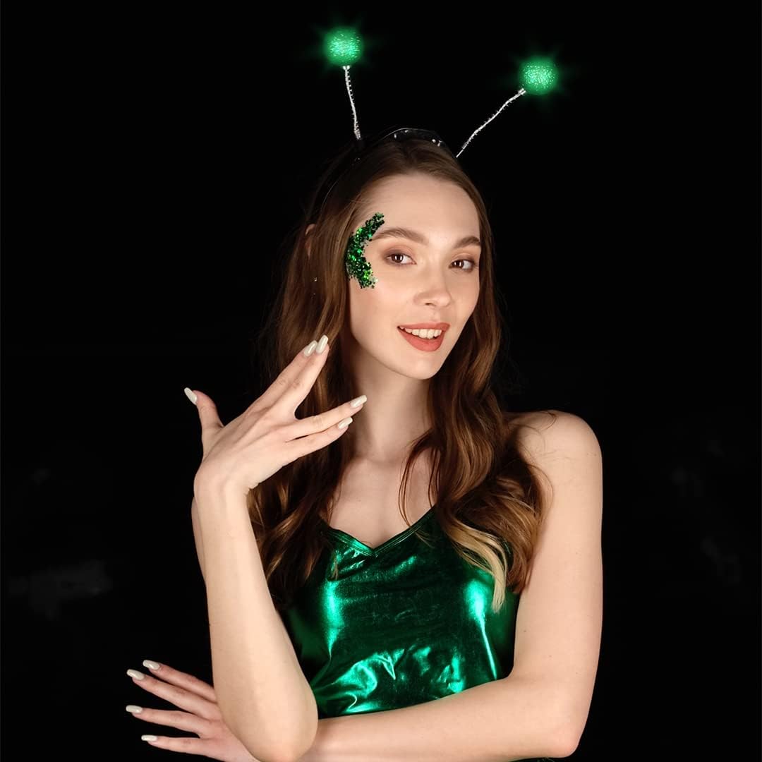 Funcredible Green Martian Sparkly Antenna Headband - Space Accessories