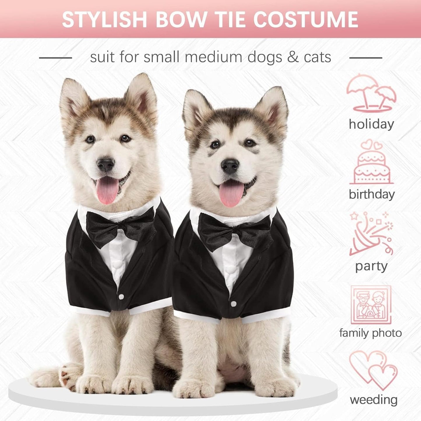 Kuoser Dog Tuxedo,Dog Wedding Suit with Bow Tie Formal Dogs Tux Pet Wedding Party Birthday Costume,Doggy Valentines Christmas Halloween Graduation Outfit Cosplay for Small Medium Large Dogs,Black L