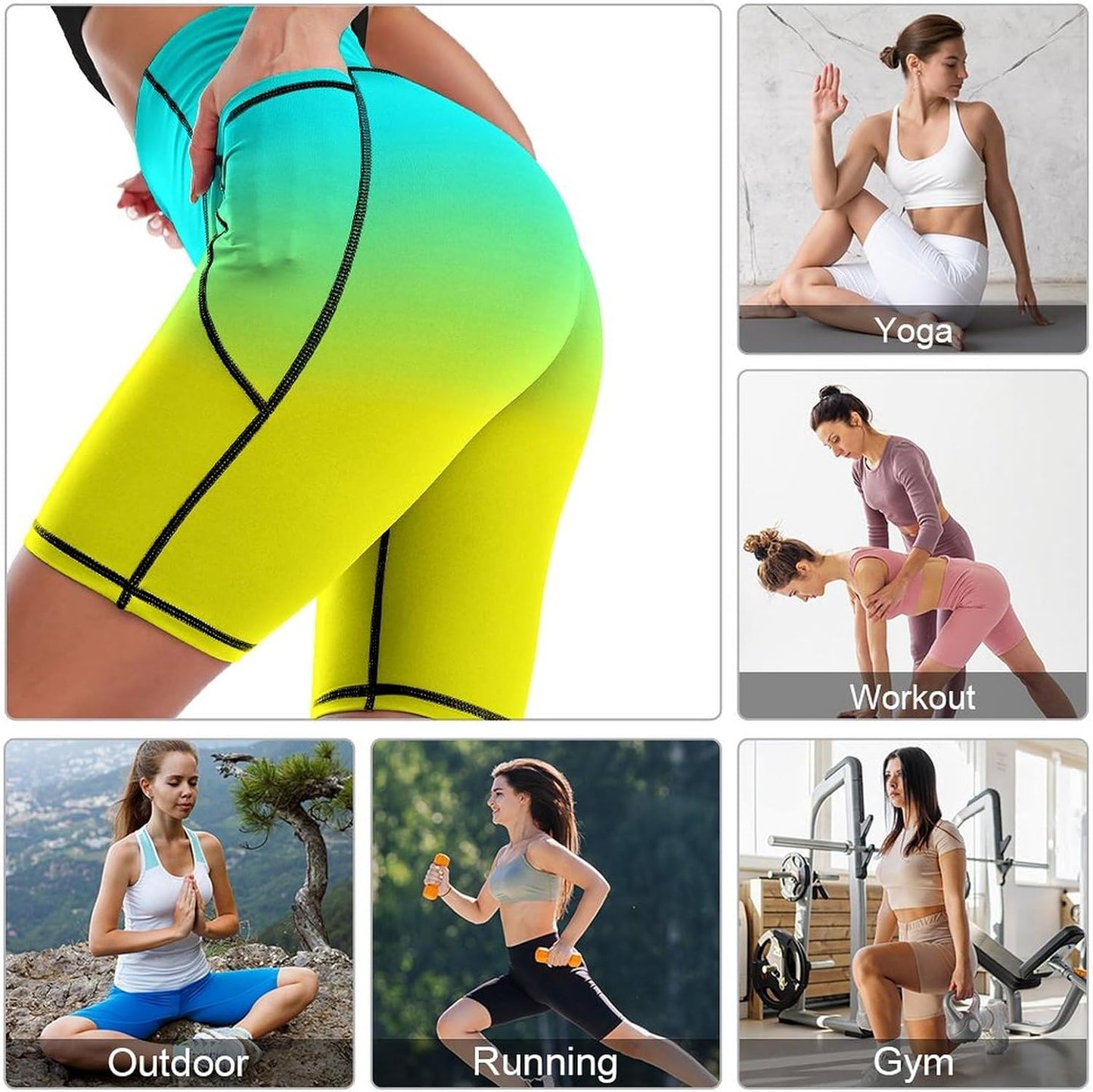 High Waist Workout Yoga Shorts for Women with Pockets Tummy Control Yoga Leggings Running Gym Biker Shorts