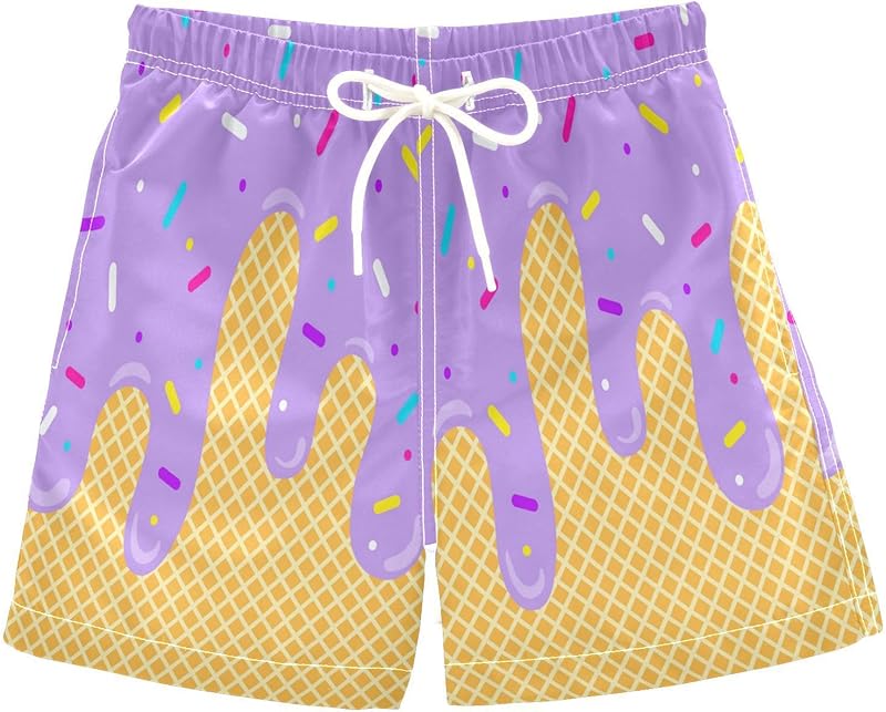 Ice Cream Boy Swim Trunks Waffle Or Cone Quick Dry Bathing Suit Swimsuit,Toddler Beach Board Shorts 2-16Years