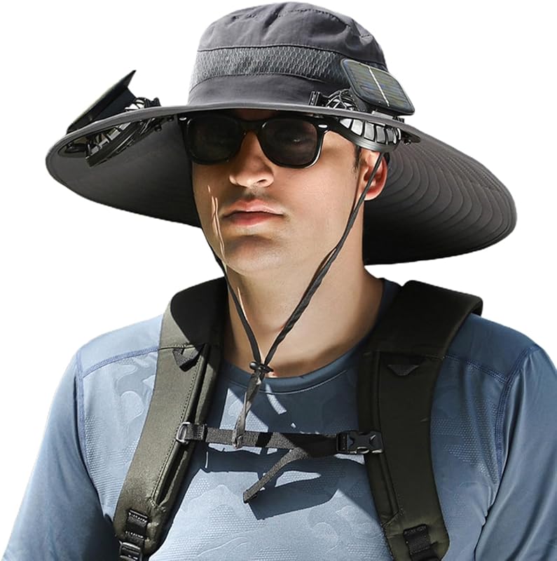 Wide Brim Solar Fan Outdoor Fishing Hat Hats for Men Women & USB Charging,Upf50+