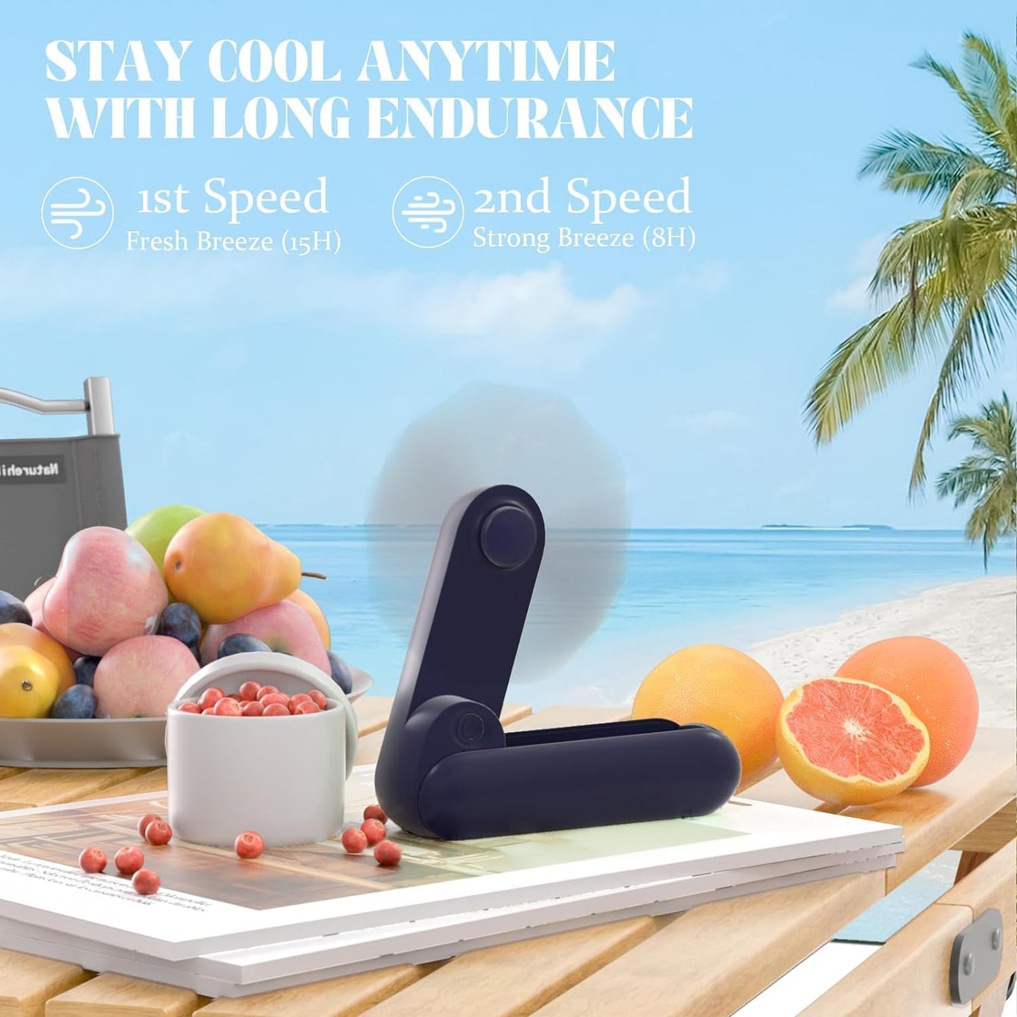 Handheld Mini Fan with USB Rechargeable 2000mAh Battery, Portable Hand Held Lash Fan for Makeup with 13 Woking Hours, Small Foldable Pocket Fans for Travel, Gifts for Women - Dark Blue