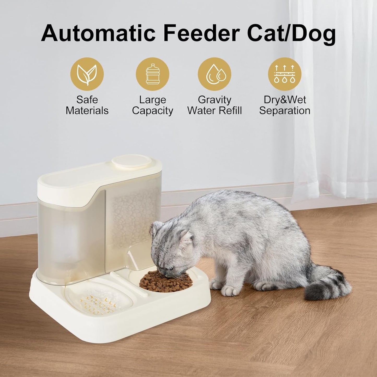 Gravity Pet Feeder and Water Dispenser Set, Automatic Dog Feeder and Dog Water Dispenser for Dogs Cats Pets Animals Large Capacity (White)