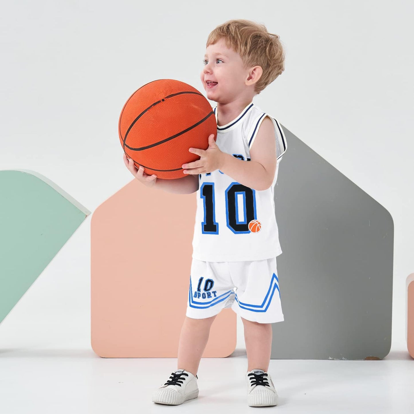 Volunboy Kids Sports Shorts Sets Boys Jerseys Tracksuit 2 Piece Basketball Performance Tank Top and Mesh Shorts Set