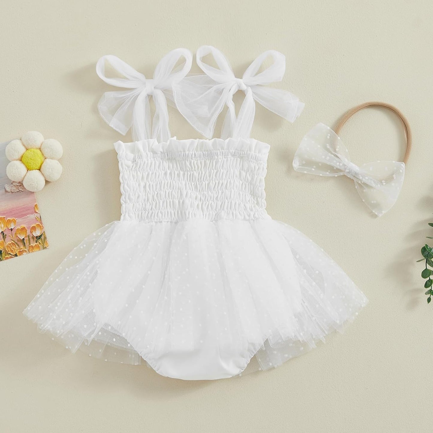 Murnouche Newborn Baby Girl Romper Dress Summer Clothes Boho Photoshoot Outfits with Headband