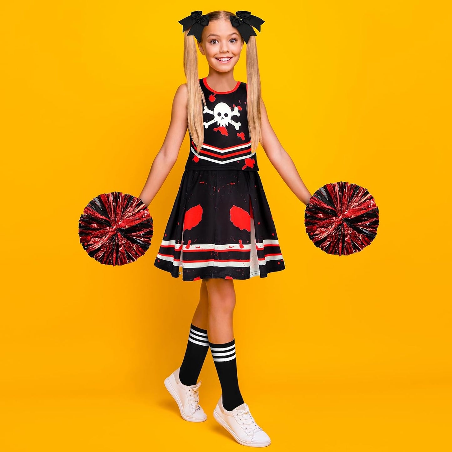 Liitrsh Cheerleader Costume Girls Cheerleading Halloween Cosplay Scary Outfit Bloody Dress Accessories for Party