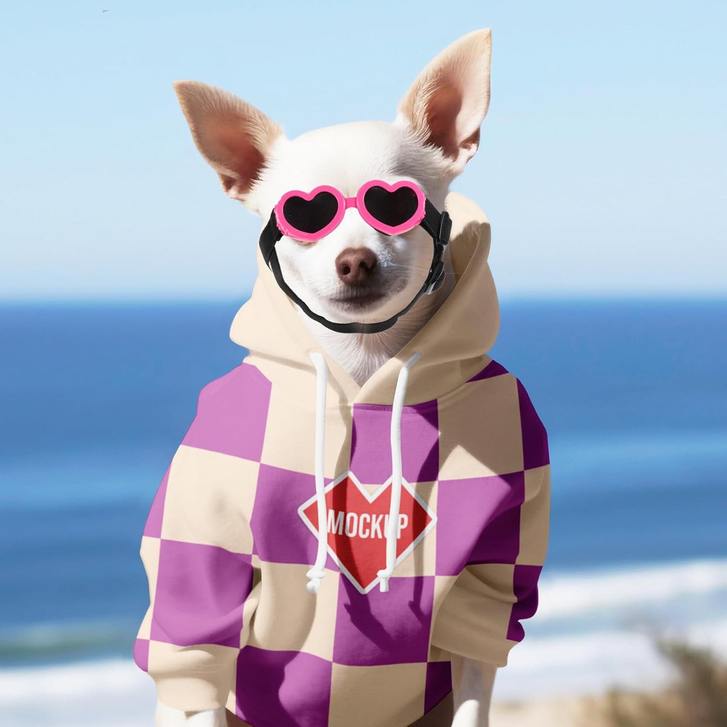 Small Dog Sunglasses UV Protection Goggles Eye Wear with Adjustable Strap, Heart Shape Anti Fog Windproof Glasses Pink Pet Sunglasses for Outdoor Activities and Photo Props