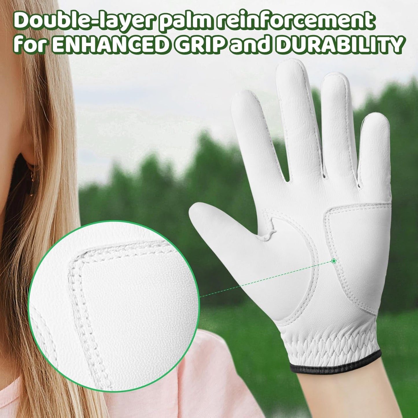 Braventure Kids Golf Glove, Breathable Sheepskin Leather with Good Grip for Right Handed Golfer for Hot and Humid Weather Include Golf Tees & Divot Tool