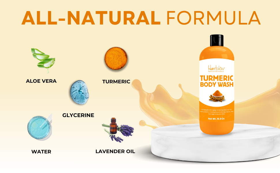 Turmeric Body Wash – Skin Brightening Liquid Soap for Discoloration – Natural Anti Aging Exfoliating Turmeric Body Wash for Spots, Acne, Sun Damage – Bath Soap Skincare
