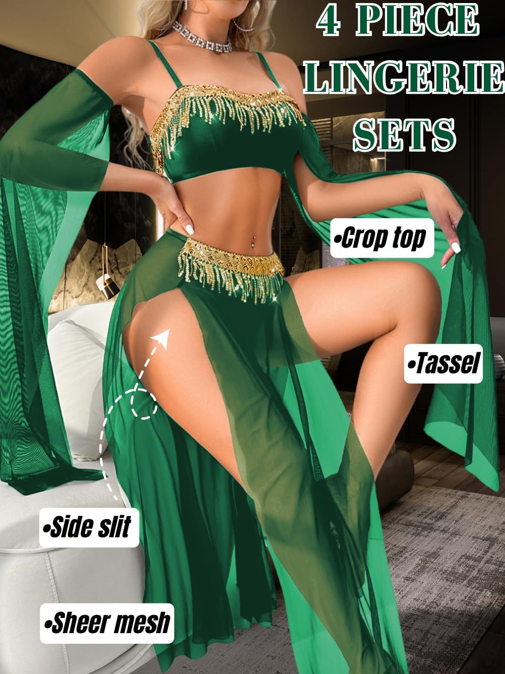 Exotic Wear Dancer Outfits,High Slit Skirt Sexy Lingerie For Women,Belly Dance Costume Cosplay Festival