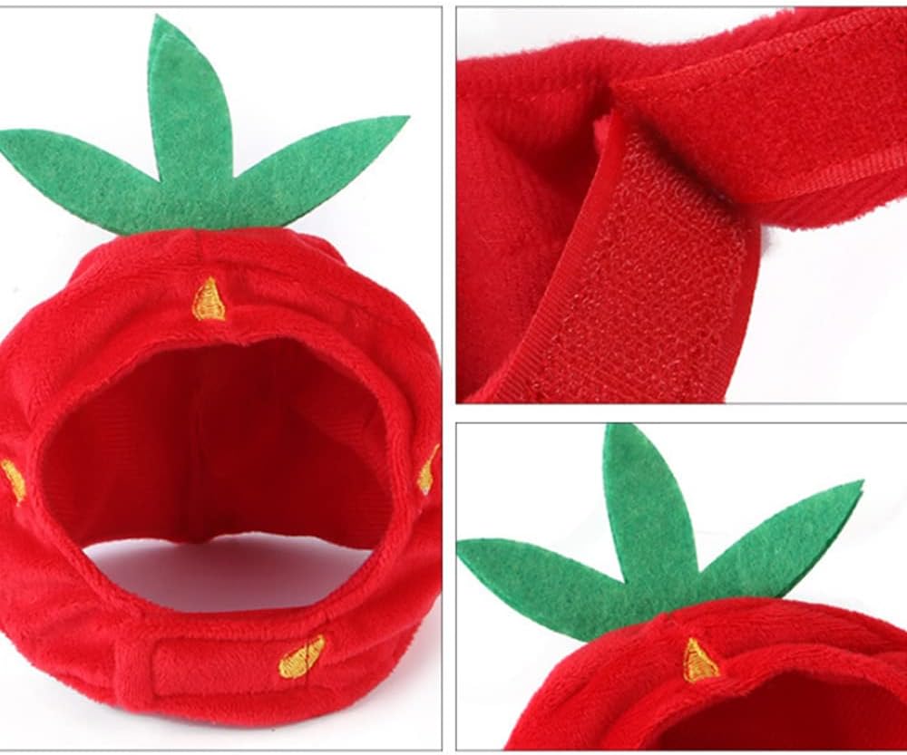 XS Dog Halloween Costume Adjustable Cat Strawberry Hat Cute Pet Headgear Puppy Warm Cap Head Accessories for Small Dogs Kitten Rabbit (Strawberry)