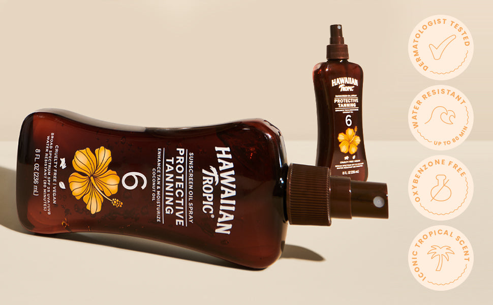 Hawaiian Tropic Island Tanning Oil Spray Sunscreen SPF 6, 8oz | Tanning Sunscreen, Moisturizing Body Oil, Oxybenzone Free, 8oz