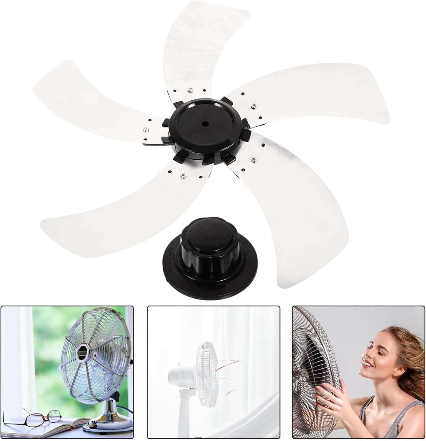MAGICLULU Round Bore Fan Blade 5 Leaves Replacement Electric Fan Leaves 18 Inch Metal Fan Blades Replacement with Nut Cover Pedestal Fan Table Fanner Replacement Part for Home