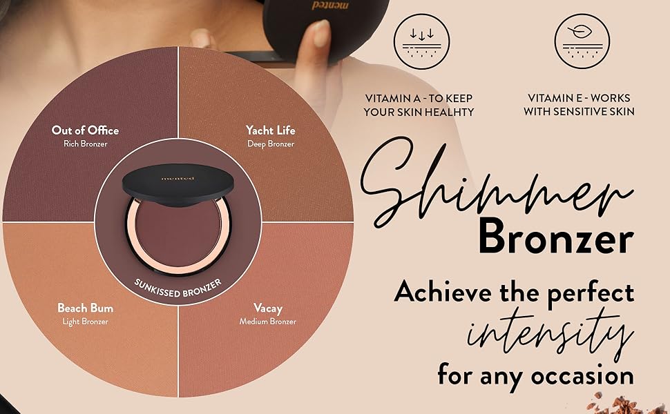 Mented Cosmetics Made in Italy, Cruelty Free Makeup, Vegan, Paraben Free, Shimmer Bronzer, Highlighter Bronzing Powder Palette for Face with Vitamin E + A, 0.35oz/10g, Beach Bum