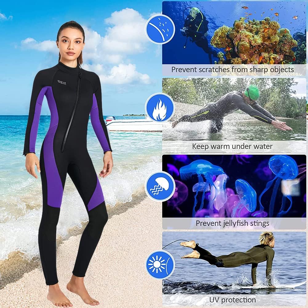 Wet Suits for Women Men Full Body 3MM Neoprene Wetsuit Diving Suit in Cold Water, Long Sleeves Front Zip Scuba Wetsuits One Piece Thermal Swimsuit for Surfing Snorkeling Kayaking Swimming Canoeing