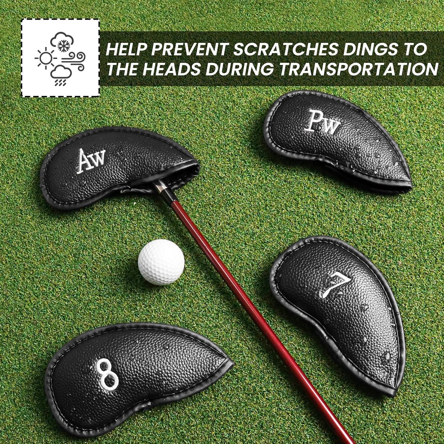 FINGER TEN Golf Iron Head Covers Value 12 Piece Set, Synthetic Leather Deluxe Club Headcover, Universal Fit Main Iron Clubs Gift Set