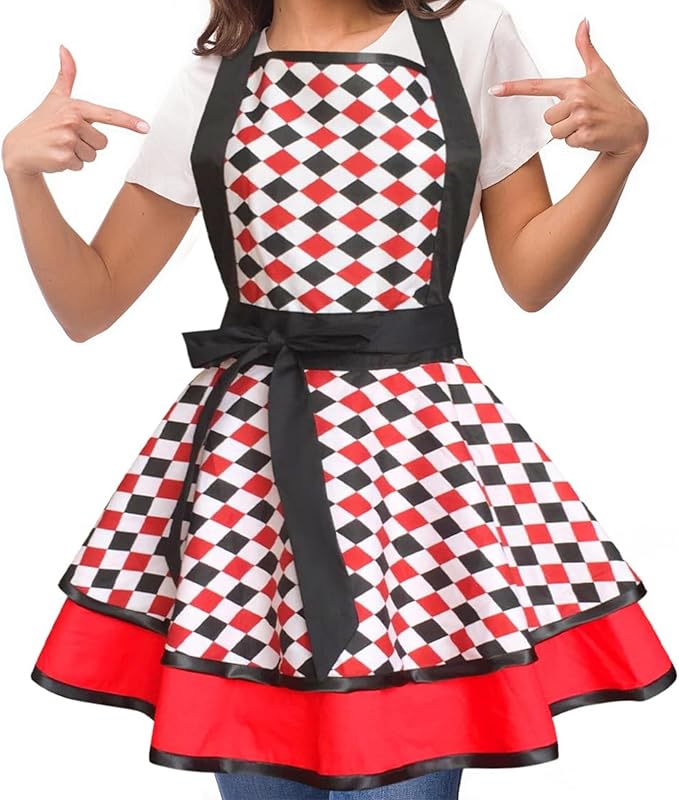 Violet Mist Cute Lovely Retro Aprons for Women Girls Ladies Sexy Vintage Aprons Black Pink Vintage 50s Apron Halloween Christmas Apron Cooking Kitchen Ruffle Apron for Housewife Waitress Mother's Gift