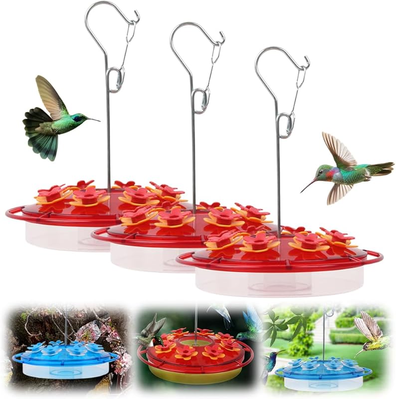 Hummingbird Feeder, 2025 New Proof Leak-Proof Cleaning Brushes Nectar Easy Clean Fill Bird Feeder for Garden Red Decor, Including Hanging Hook, Feeding Port Bird Easy Filling/Cleaning (Red)