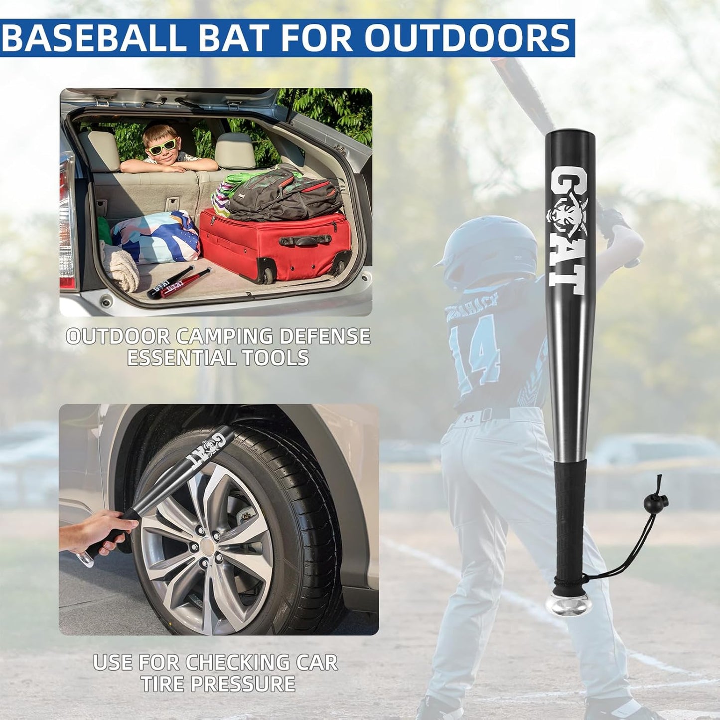 Baseball Bat, Aluminum One-Handed 18-inch Training Softball Bat, Fishing Bat, Home/Outdoor/Self-Defense Gear, Truck Tire Checker, Camping Self-Defense Gear