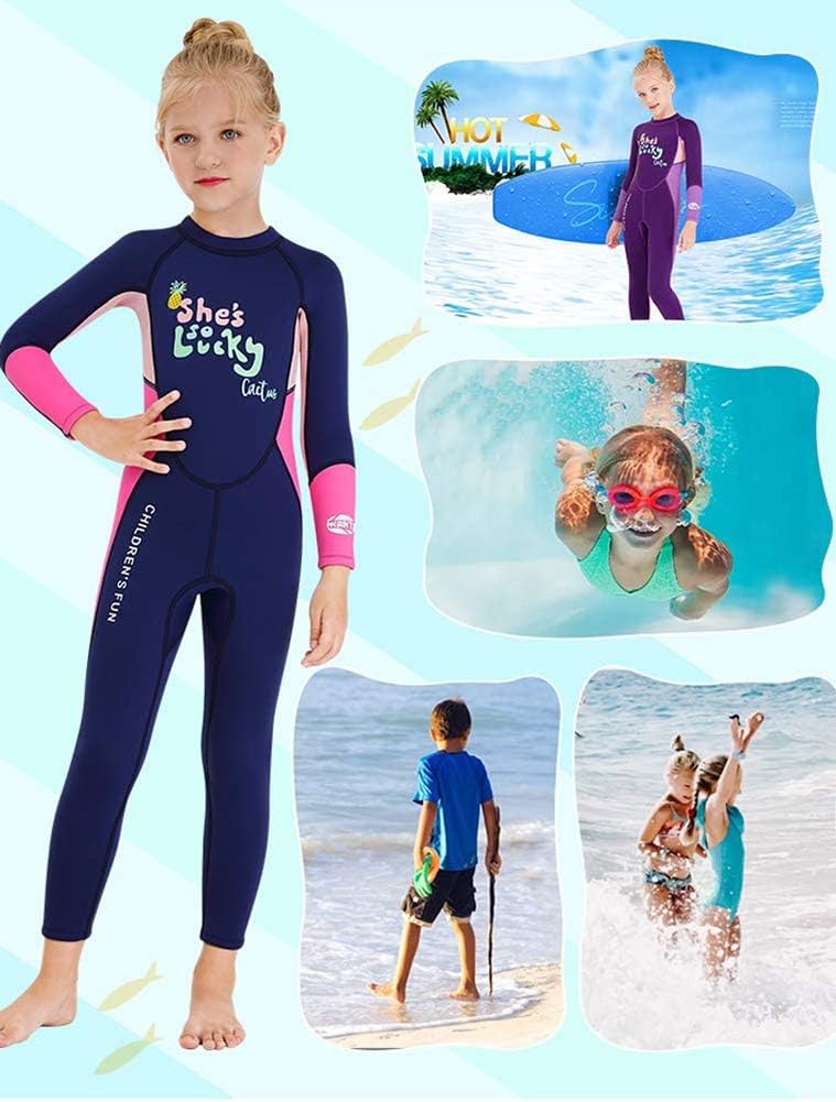 Kids Girls Boys Wetsuit Full Body Neoprene Thermal Swimsuit 2.5MM for Toddler Youth Children Teen, Long Sleeve Child Scuba Diving Surf Suit One Piece Sun Protection for Water Sports