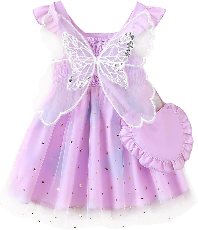 Kucnuzki Baby Girl Clothes Toddler Girls Summer Fairy Tulle Dress Ruffle Fly Sleeve Casual Sundress Cute Outfit for Kids