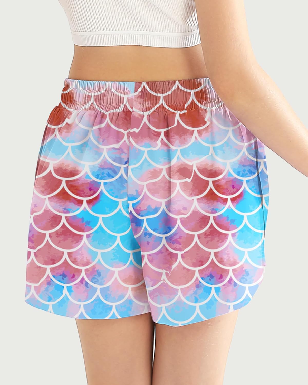 Girls Flowy Athletic Shorts with Pocket Kids Spandex 2 in 1 Drawstring Butterfly Skorts for Cheer, Dance, Running