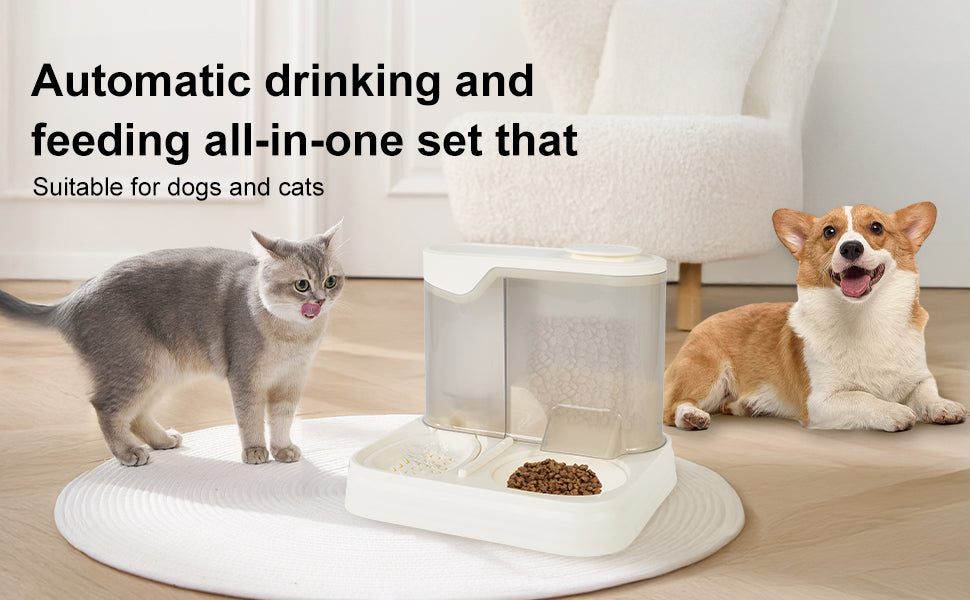 Gravity Pet Feeder and Water Dispenser Set, Automatic Dog Feeder and Dog Water Dispenser for Dogs Cats Pets Animals Large Capacity (White)