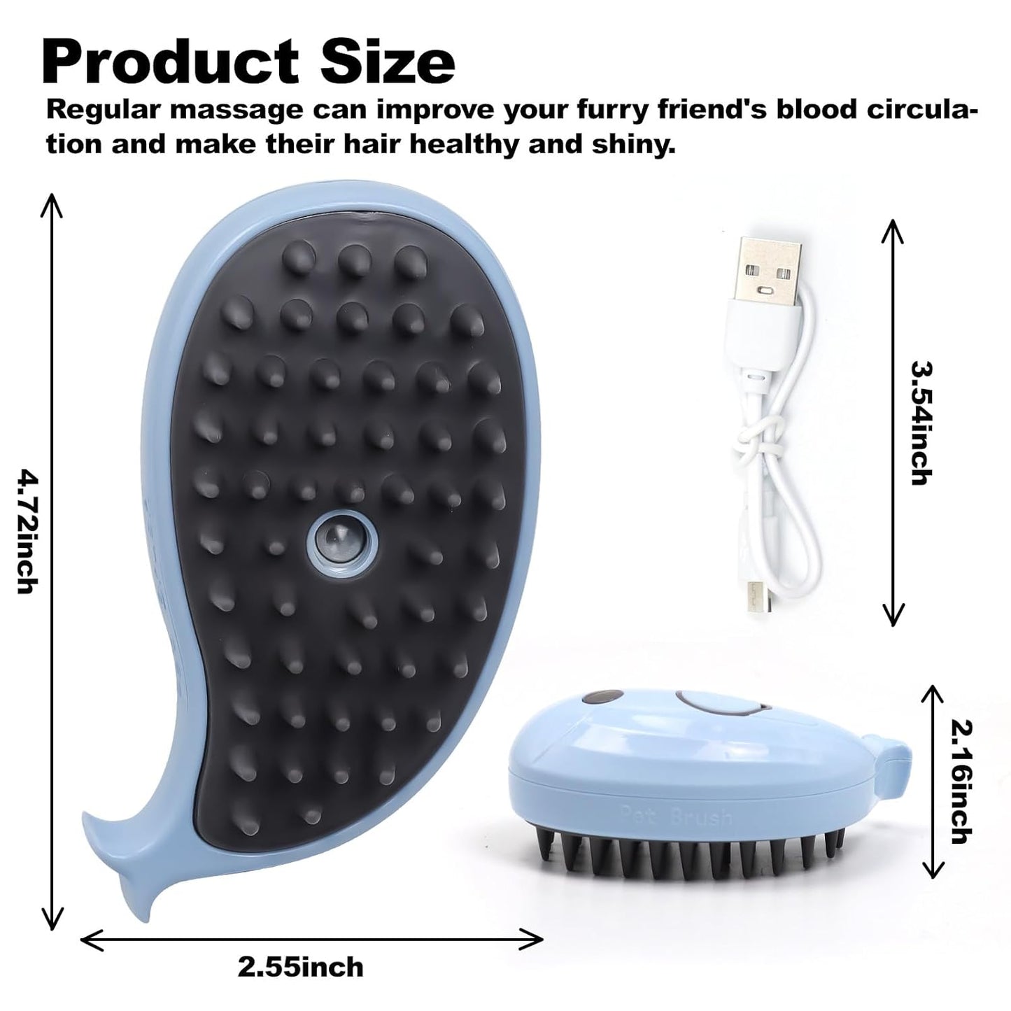 Cat Steam Brush for Shedding, Grooming With Steam, Rechargeable, Steamy Cat Brushes 3 In1, Self Cleaning Brush Massage,Clean and Removing Loose Hair-Blue