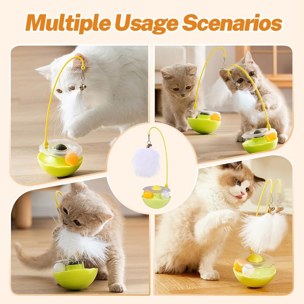 Interactive Cat Feather Toys, 2025 Upgraded Interactive Cat Toys for Indoor Cats, Teaser Catnip Toy for Kitten Cats (Yellow)