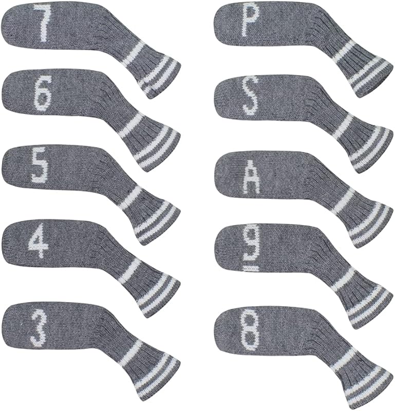 Scott Edward 1/7/10 Pcs Knitted Golf Club Head Covers for Irons Wedge Cuteness and Basically Socks Shape Washable Golf Club Head Protector on Classic Stripes Style,Double Sided Customization