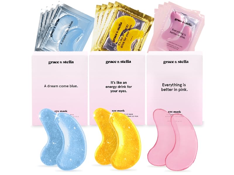 grace & stella Award Winning Under Eye Mask - Reduce Dark Circles, Puffy Eyes, Undereye Bags, Wrinkles - Gel Under Eye Patches - Gifts for Girlfriend - Vegan Cruelty-Free Self Care (48 Pairs, Pink)