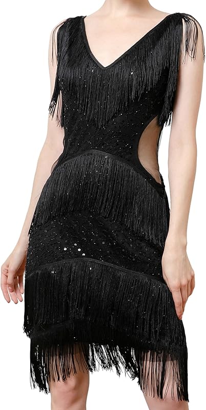 Flapper Dresses,1920s Dresses for Women, Gatsby Party Costume, Womens Cocktail Dresses, Sexy V-Neck Tassel Fun Dress