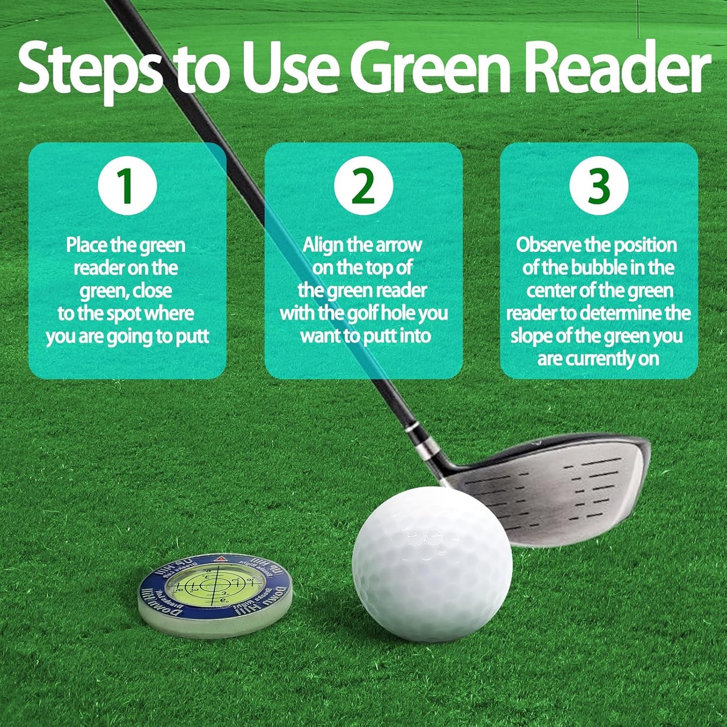 Golf Ball Holder with Two Clips for Bag Hanging and Carrying,Golf Green Reader with High Precision Bubble Level,Golfer Accessories for Men and Women