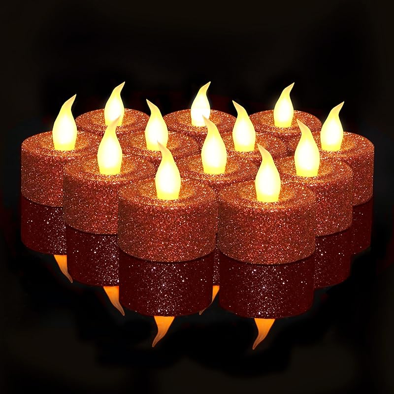 FURORA LIGHTING Pink Glitter LED Tealight Candles Pack of 12, Flameless Flickering Tealight Candles for Home Décor, 1.5’’(W) x 1.65’’(H), Battery Operated