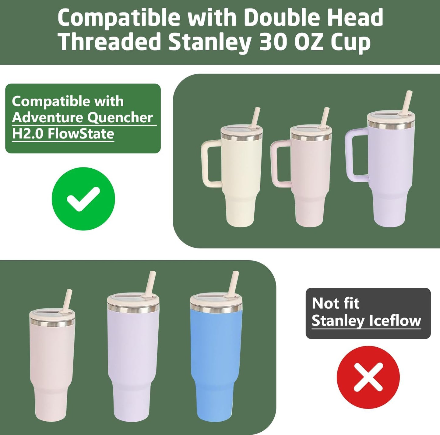 2 Pack Stanley Quencher 30 OZ Flip Straw Lid - Leak Proof Replacement for H2.0 FlowState Tumbler, Reusable Spill Proof Cup (Dark Blue)
