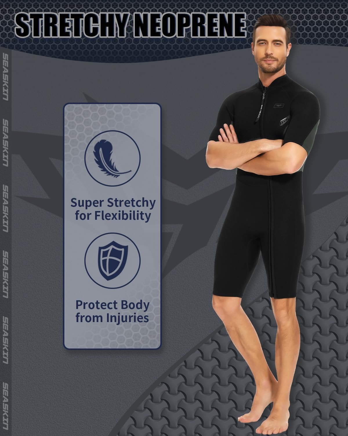 Seaskin Shorty Wetsuits for Mens Womens 2mm Front Zip Diving Suits