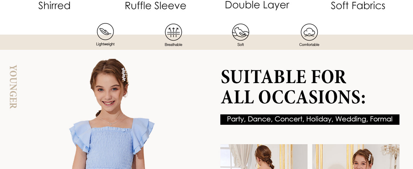 blibean Tween Girls Elegant Ruffle Sleeve Dresses Size 6-15 Years