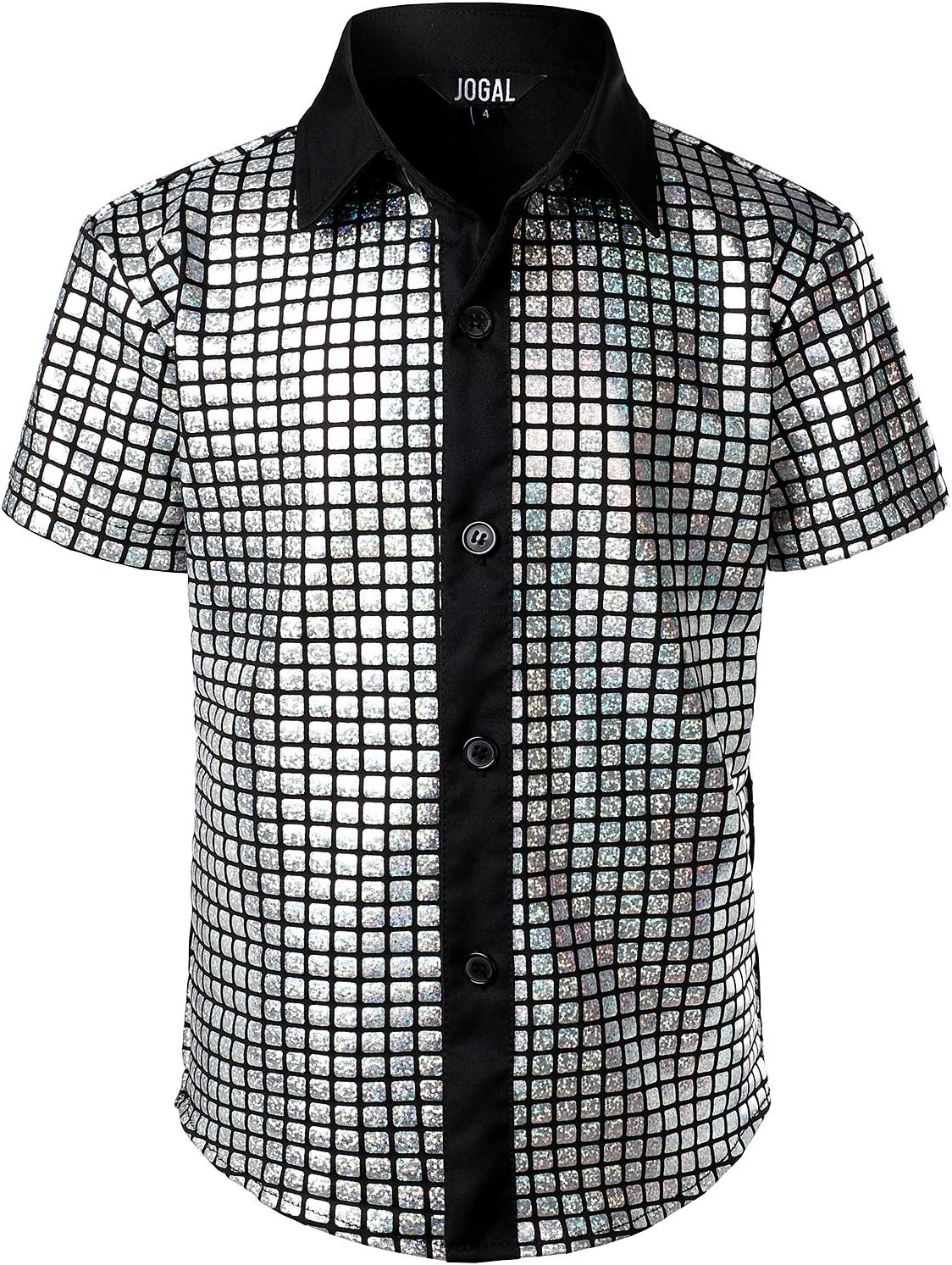 JOGAL Boy's Dress Shirt Sequins Button Down Shirts 70s Disco Party Costume